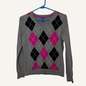 Izod Cotton Argyle v-neck Sweater Gray , Pink , Black , White Long Sleeve Size S